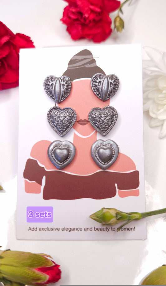 3 set Heart pendant earrings